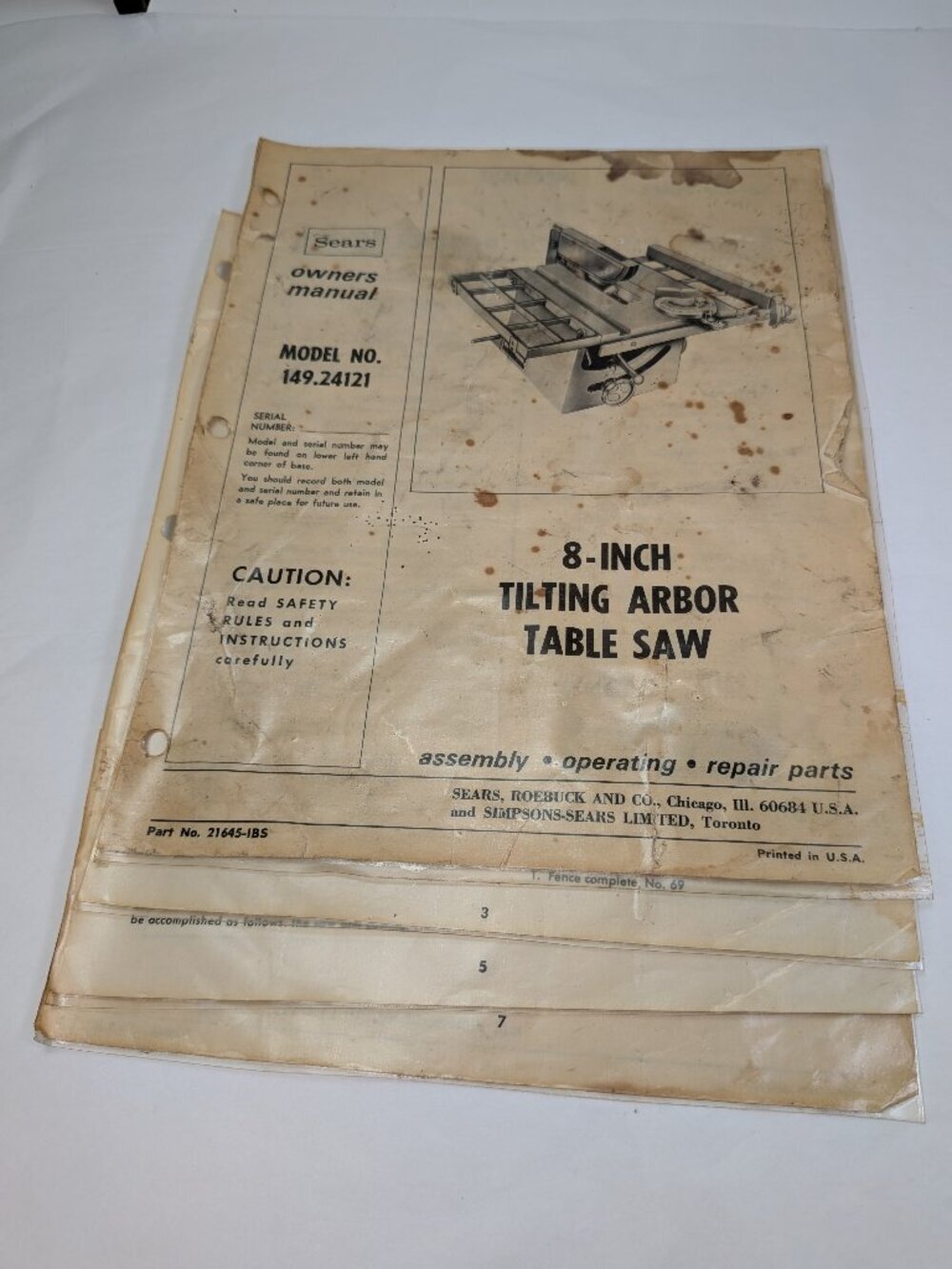 1960s Sears Table Saw Manual Model 149.24121 Features 60s Tool Artwork